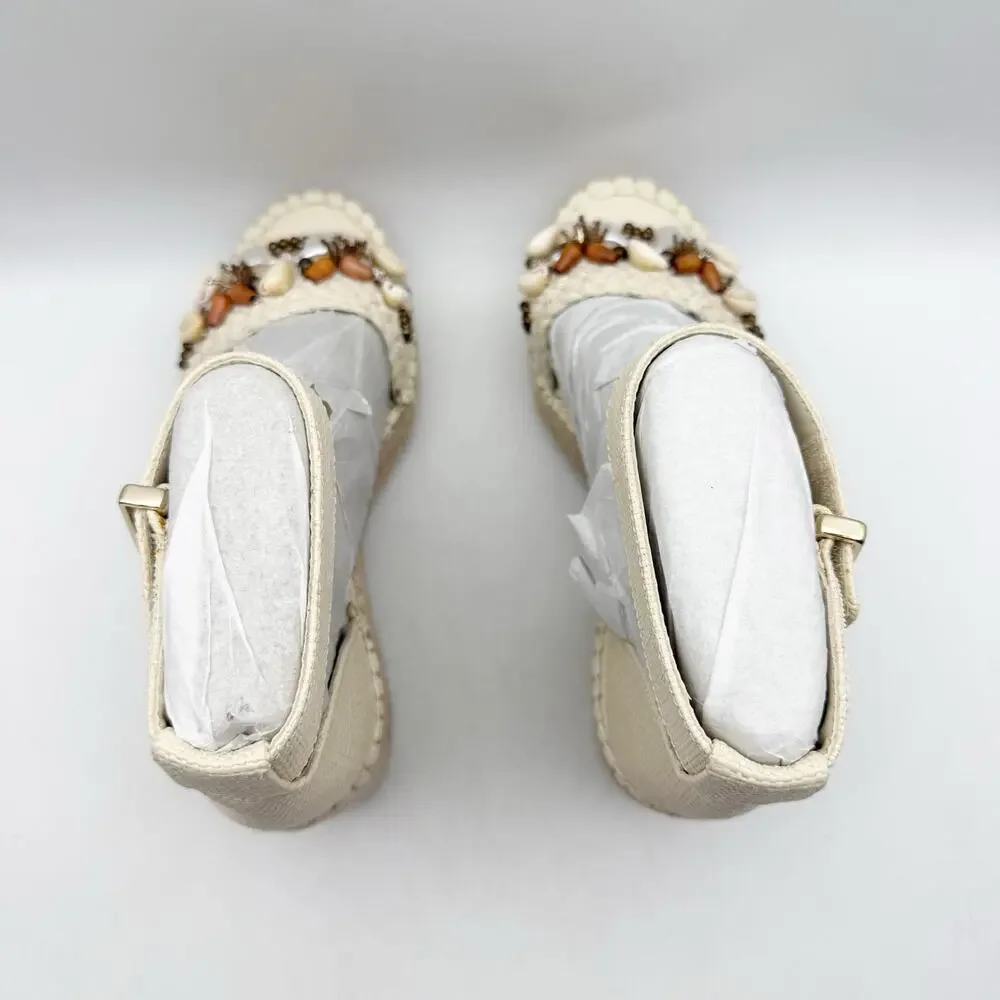Franco Sarto Womens Clemens Espadrille Wedge Sandals US 8.5 M Beige Raffia NWOB